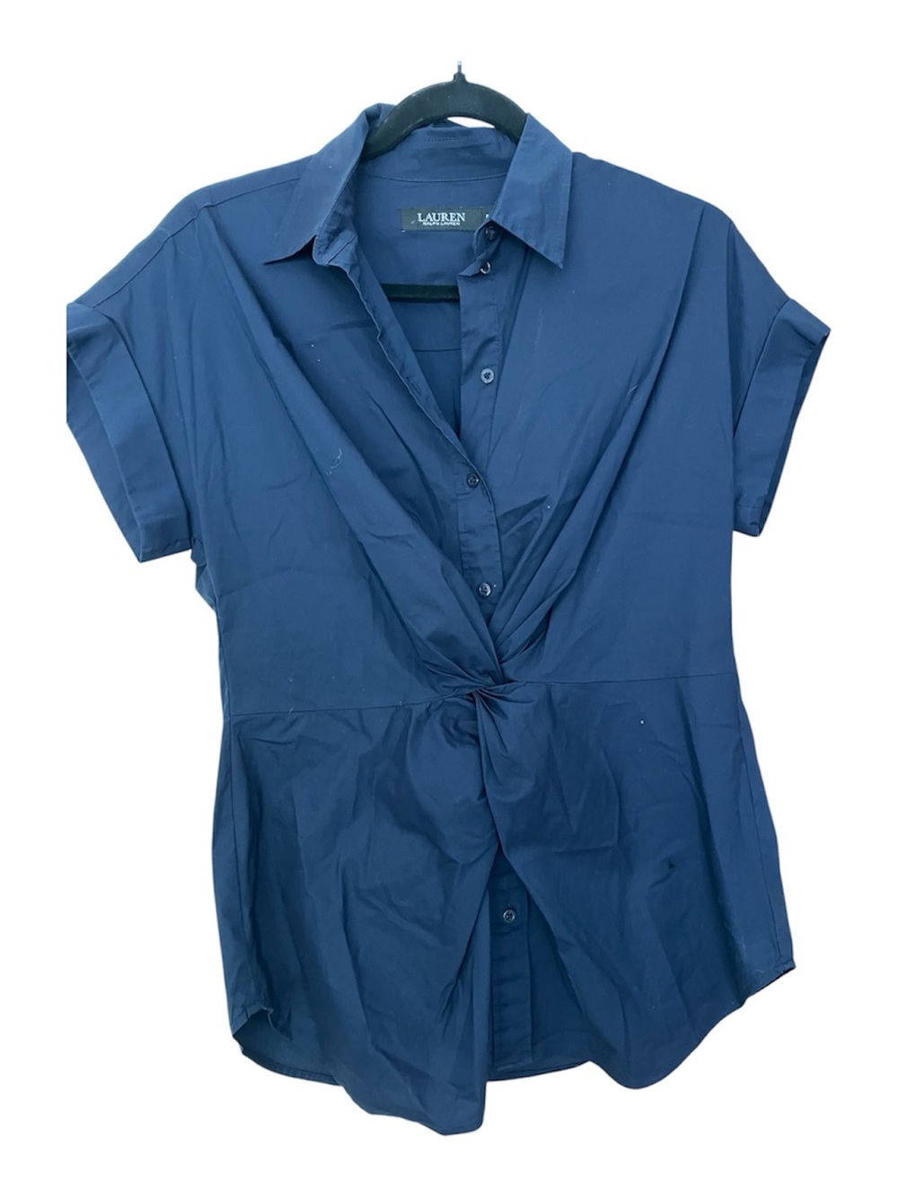 Lauren Ralph Lauren Navy Twist-Front Short Sleeve Button Down Shirt
